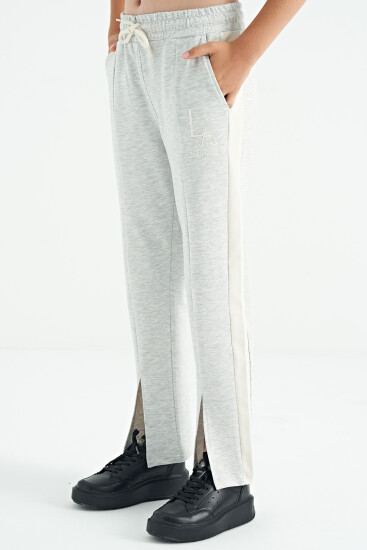 Kar Melanj Yazı Nakış Detaylı Bağcıklı Rahat Kalıp Kız Çocuk Eşofman Alt - 75121 - TOMMYLIFE (1)