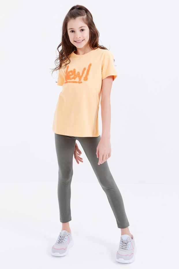 Kavun Içi Basic Yazı Baskılı O Yaka Rahat Form Kız Çocuk T-Shirt - 75041