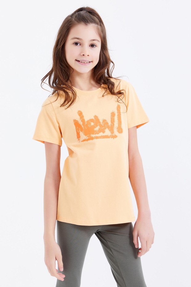 Kavun Içi Basic Yazı Baskılı O Yaka Rahat Form Kız Çocuk T-Shirt - 75041