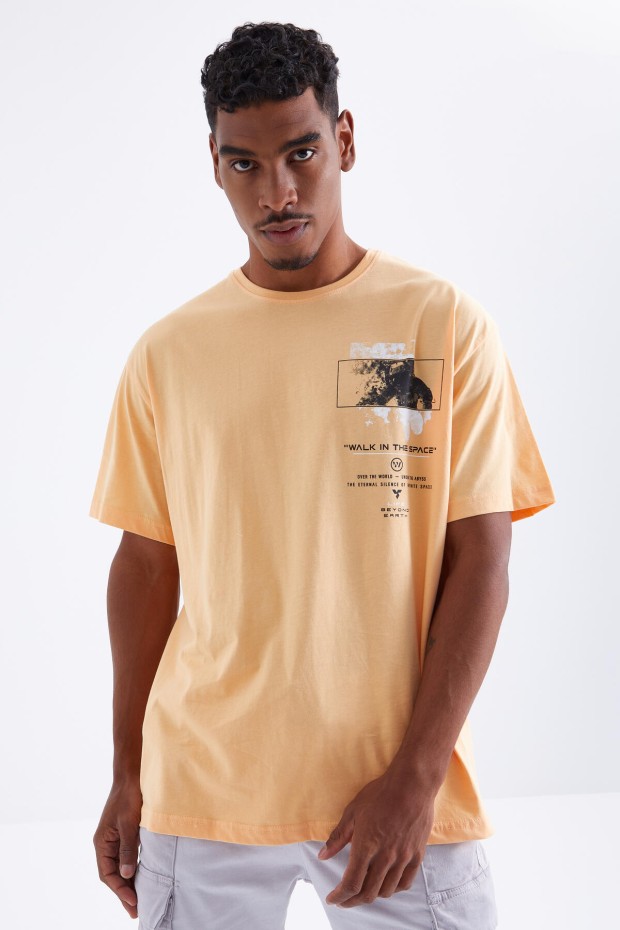 Kavun İçi Baskı Detaylı O Yaka Erkek Oversize T-Shirt - 88099