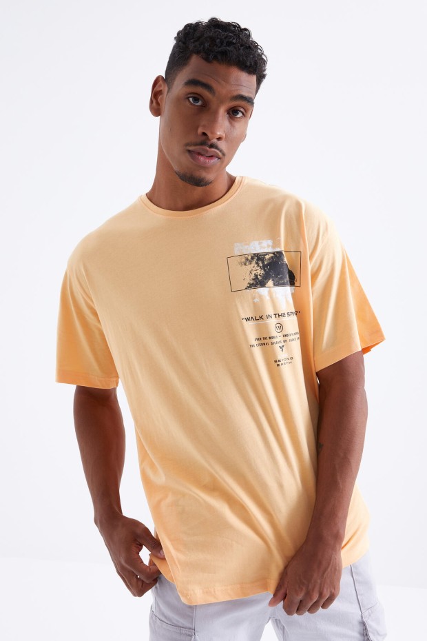 Kavun İçi Baskı Detaylı O Yaka Erkek Oversize T-Shirt - 88099