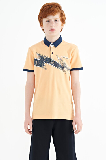 Kavun Içi Baskı Detaylı Standart Kalıp Polo Yaka Erkek Çocuk T-Shirt - 11154 