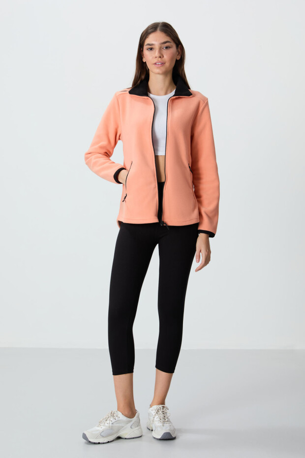 Kavun İçi Dik Yaka Fermuarlı Rahat Form Kadın Polar Sweatshirt - 97173 - 2