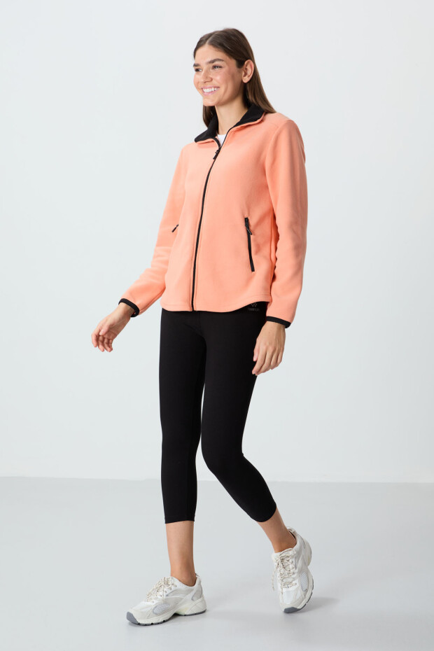 Kavun İçi Dik Yaka Fermuarlı Rahat Form Kadın Polar Sweatshirt - 97173 - 3