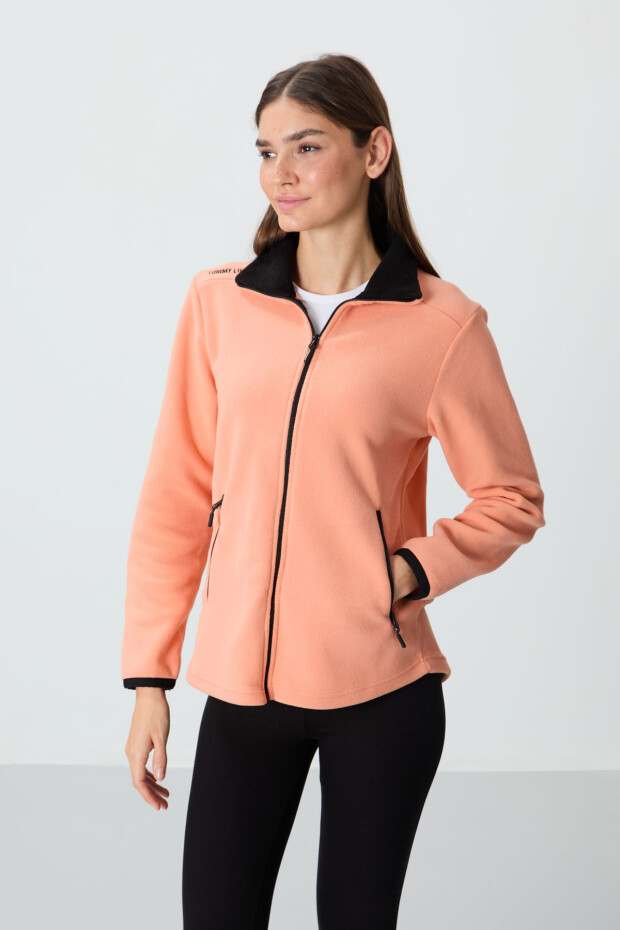 Kavun İçi Dik Yaka Fermuarlı Rahat Form Kadın Polar Sweatshirt - 97173 - 5