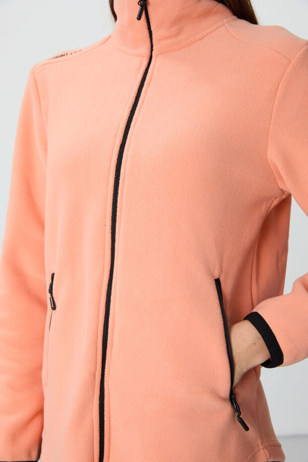 Kavun İçi Dik Yaka Fermuarlı Rahat Form Kadın Polar Sweatshirt - 97173 - 6