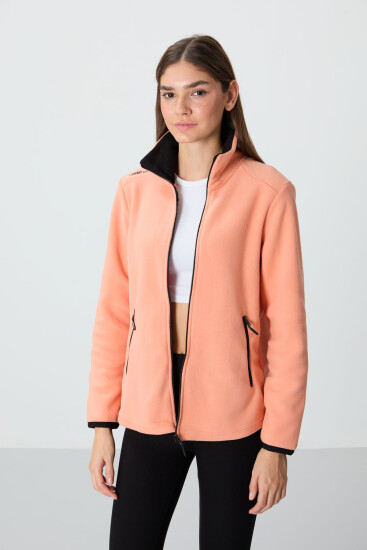 Kavun İçi Dik Yaka Fermuarlı Rahat Form Kadın Polar Sweatshirt - 97173 