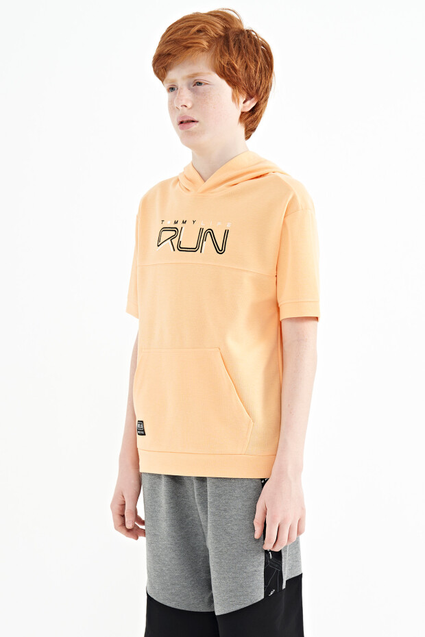 Kavun Içi Kanguru Cepli Kapüşonlu Oversize Erkek Çocuk T-Shirt - 11160