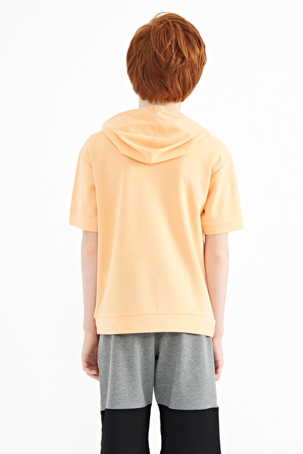 Kavun Içi Kanguru Cepli Kapüşonlu Oversize Erkek Çocuk T-Shirt - 11160
