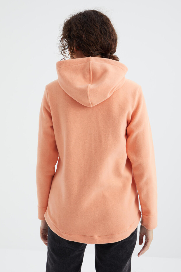 Kavun Içi Kapüşonlu Fermuarlı Rahat Form Kadın Polar Sweatshirt - 97233