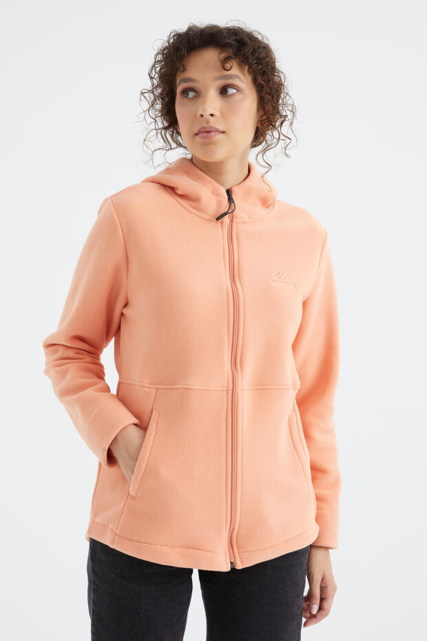 Kavun Içi Kapüşonlu Fermuarlı Rahat Form Kadın Polar Sweatshirt - 97233 - 1
