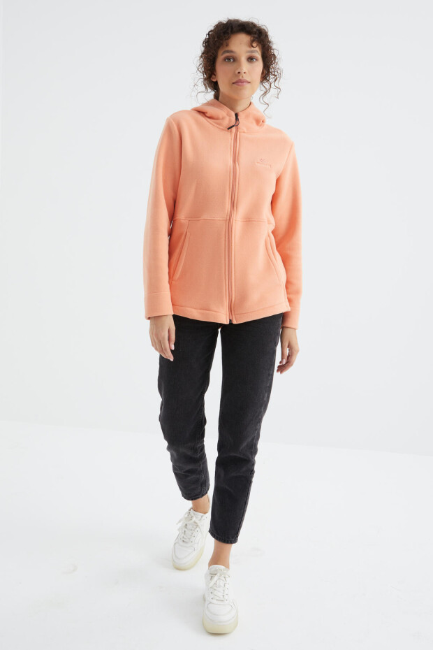 Kavun Içi Kapüşonlu Fermuarlı Rahat Form Kadın Polar Sweatshirt - 97233 - 3