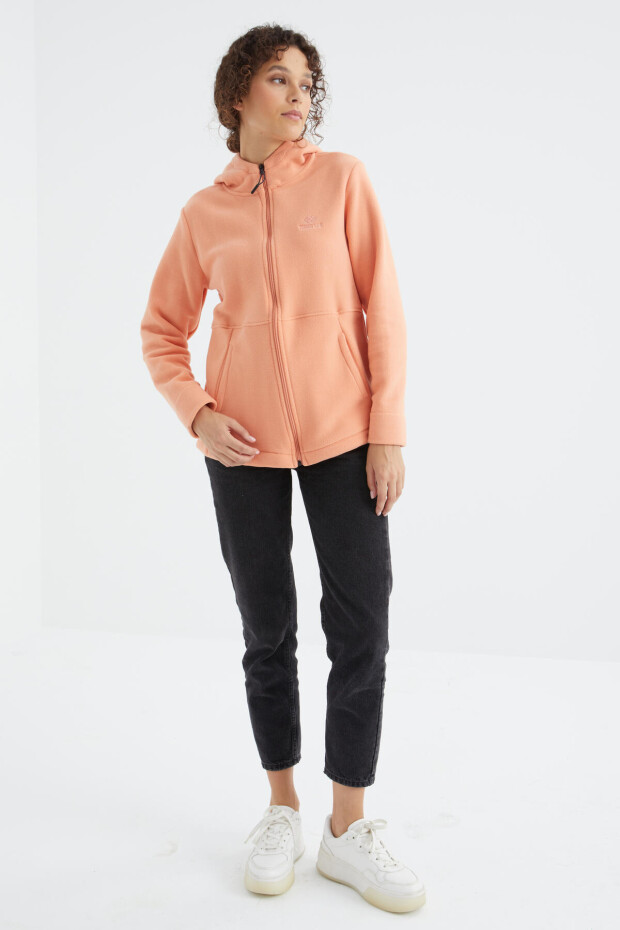 Kavun Içi Kapüşonlu Fermuarlı Rahat Form Kadın Polar Sweatshirt - 97233 - 5