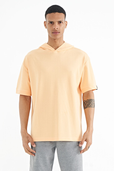 Kavun Içi Kapüşonlu Kol Etiket Detaylı Oversize Erkek T-shirt - 88179 