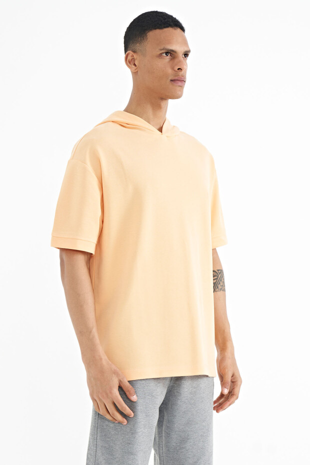 Kavun Içi Kapüşonlu Kol Etiket Detaylı Oversize Erkek T-shirt - 88179 - 3