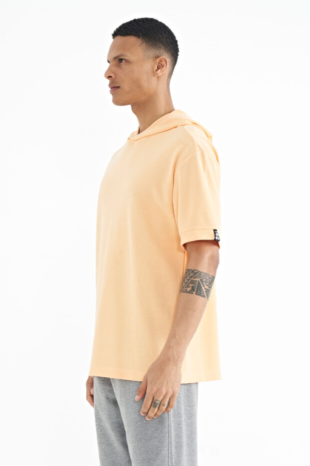 Kavun Içi Kapüşonlu Kol Etiket Detaylı Oversize Erkek T-shirt - 88179 - 5