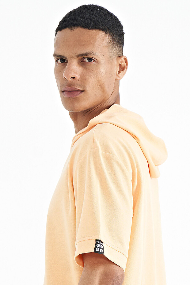 Kavun Içi Kapüşonlu Kol Etiket Detaylı Oversize Erkek T-shirt - 88179 - 2