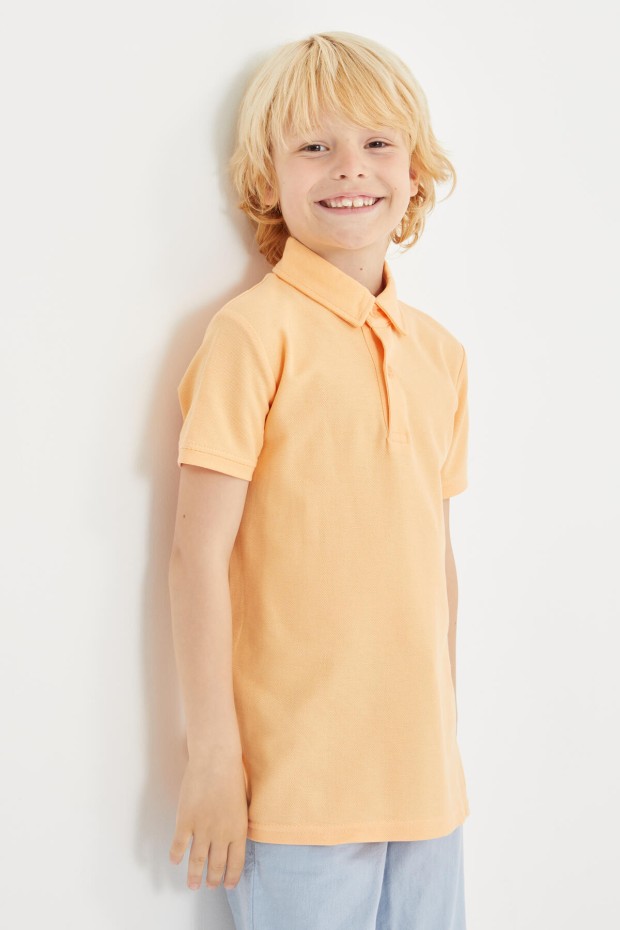 Kavun Içi Klasik Kısa Kollu Polo Yaka Erkek Çocuk T-Shirt - 10962