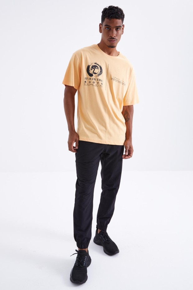 Kavun İçi Minimal Baskılı O Yaka Erkek Oversize T-Shirt - 88096