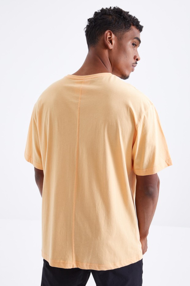 Kavun İçi Minimal Baskılı O Yaka Erkek Oversize T-Shirt - 88096