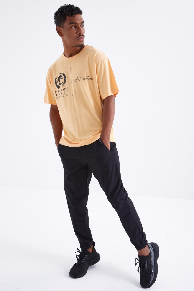 Kavun İçi Minimal Baskılı O Yaka Erkek Oversize T-Shirt - 88096