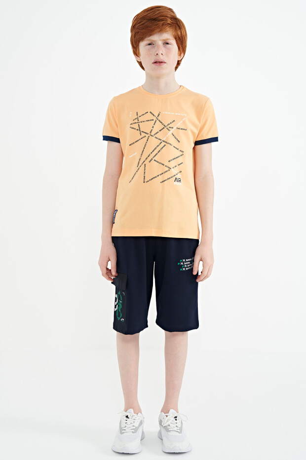 Kavun Içi Minimal Yazı Baskılı Standart Kalıp O Yaka Erkek Çocuk T-Shirt - 11132