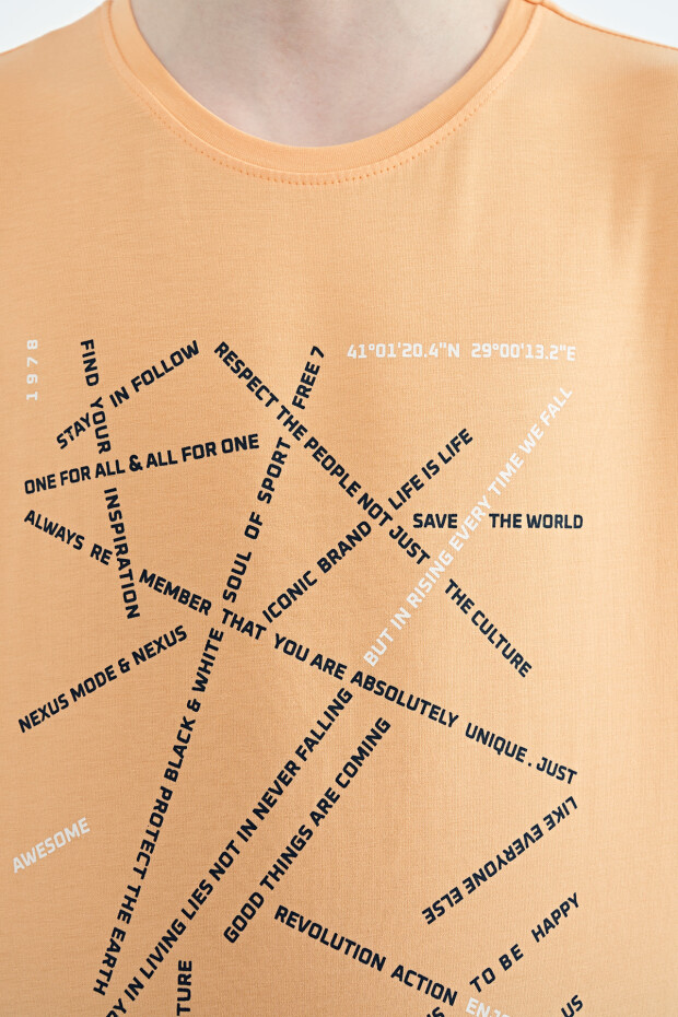 Kavun Içi Minimal Yazı Baskılı Standart Kalıp O Yaka Erkek Çocuk T-Shirt - 11132