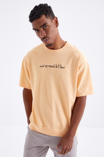 Kavun Içi Minimal Yazı Nakışlı O Yaka Erkek Oversize T-Shirt - 88106 