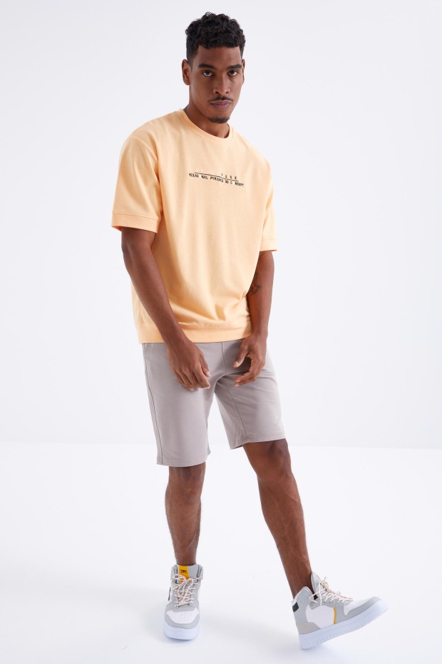 Kavun Içi Minimal Yazı Nakışlı O Yaka Erkek Oversize T-Shirt - 88106