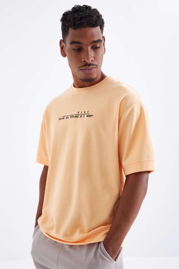 Kavun Içi Minimal Yazı Nakışlı O Yaka Erkek Oversize T-Shirt - 88106