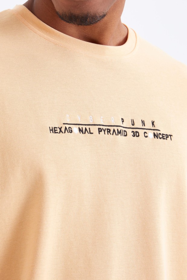 Kavun Içi Minimal Yazı Nakışlı O Yaka Erkek Oversize T-Shirt - 88106