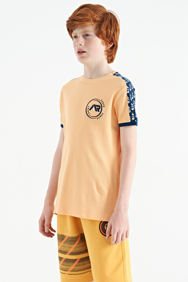 Kavun Içi Omuz Baskı Detaylı Standart Kalıp O Yaka Erkek Çocuk T-Shirt - 11121 - 4