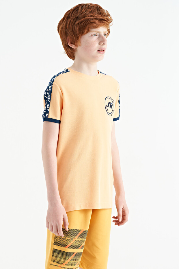 Kavun Içi Omuz Baskı Detaylı Standart Kalıp O Yaka Erkek Çocuk T-Shirt - 11121 - 5