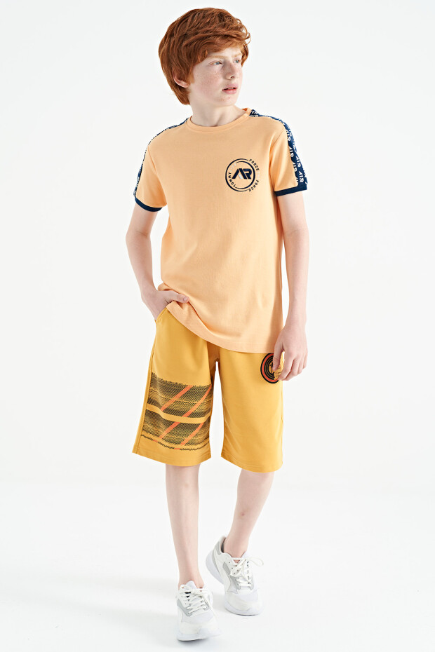 Kavun Içi Omuz Baskı Detaylı Standart Kalıp O Yaka Erkek Çocuk T-Shirt - 11121 - 6