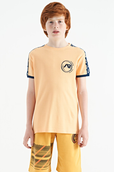 Kavun Içi Omuz Baskı Detaylı Standart Kalıp O Yaka Erkek Çocuk T-Shirt - 11121 