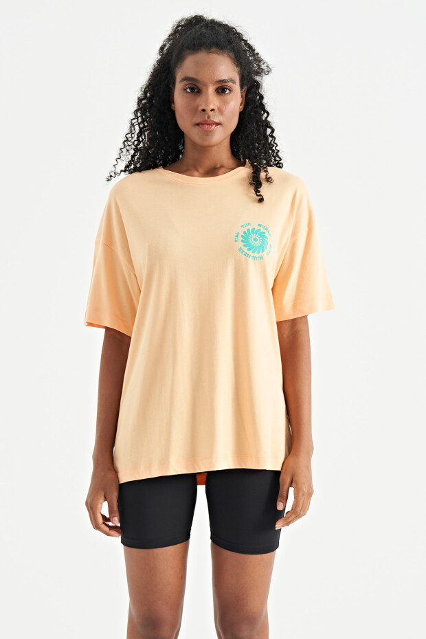 Kavun Içi Ön Arka Baskı Detaylı O Yaka Oversize Kadın T-shirt - 02232