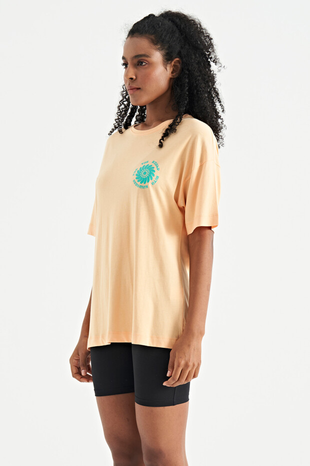 Kavun Içi Ön Arka Baskı Detaylı O Yaka Oversize Kadın T-shirt - 02232