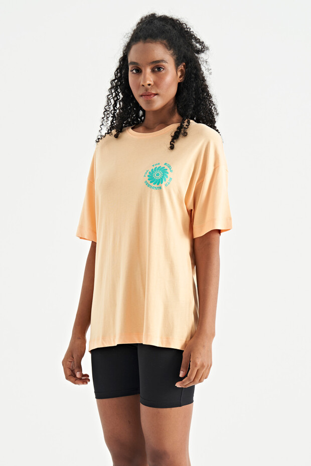 Kavun Içi Ön Arka Baskı Detaylı O Yaka Oversize Kadın T-shirt - 02232