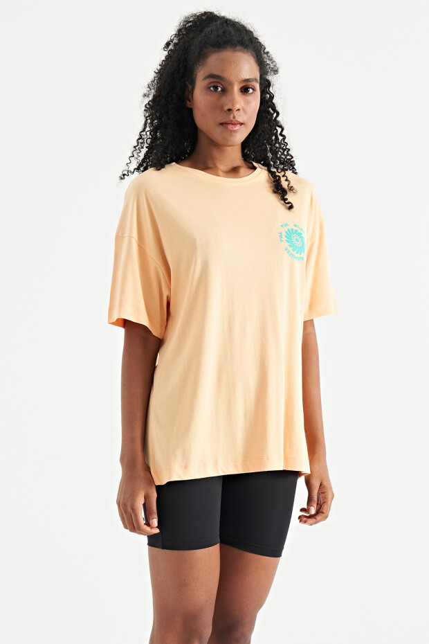 Kavun Içi Ön Arka Baskı Detaylı O Yaka Oversize Kadın T-shirt - 02232