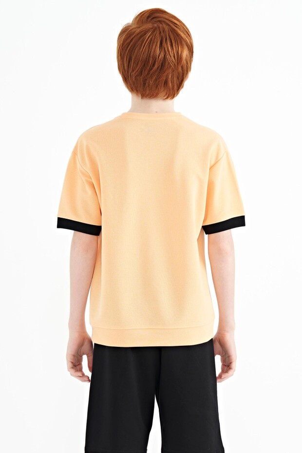 Kavun Içi Ön Yazı Nakışlı O Yaka Oversize Erkek Çocuk T-Shirt - 11147