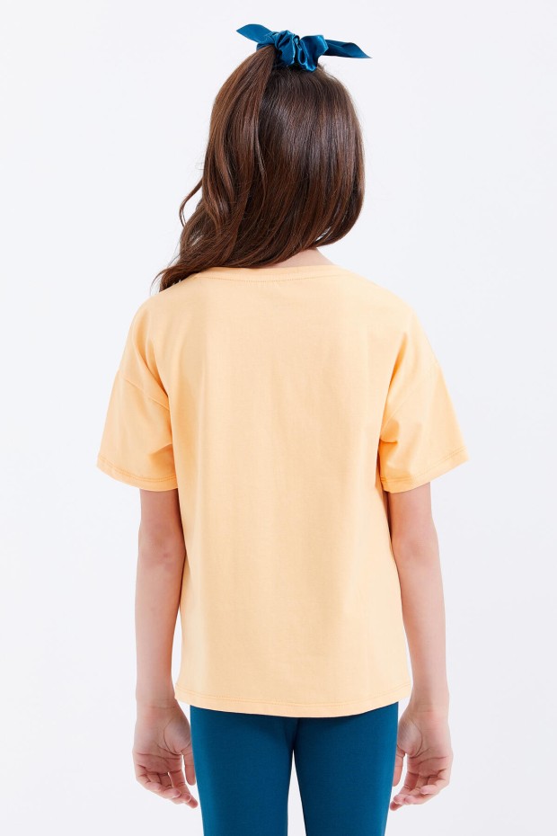 Kavun Içi Oversize Yazı Baskılı O Yaka Düşük Omuz Kız Çocuk T-Shirt - 75032