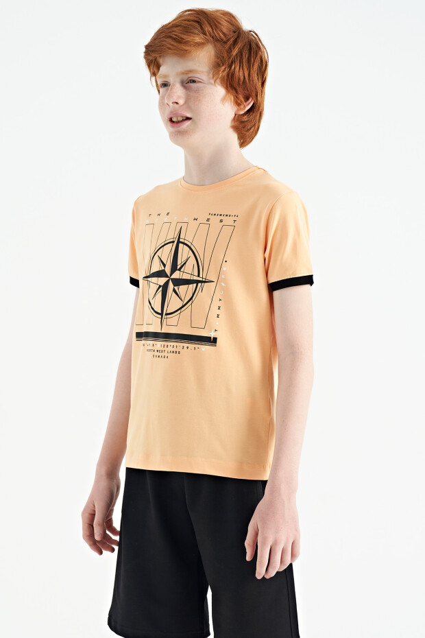 Kavun Içi Pusula Baskılı Standart Kalıp O Yaka Erkek Çocuk T-Shirt - 11106