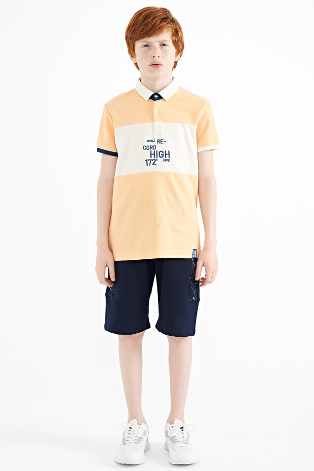 Kavun Içi Renk Geçişli Nakış Detaylı Standart Kalıp Polo Yaka Erkek Çocuk T-Shirt - 11110