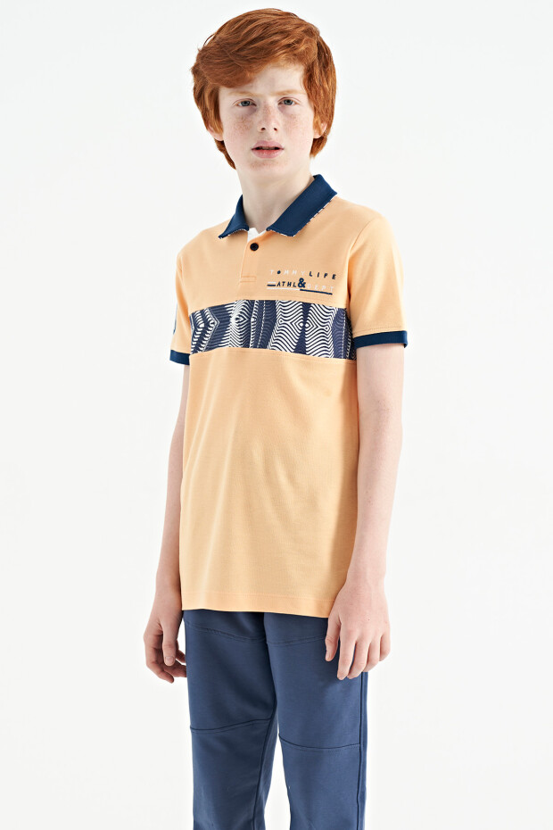 Kavun Içi Şerit Baskı Detaylı Pola Yaka Standart Kalıp Erkek Çocuk T-Shirt - 11162