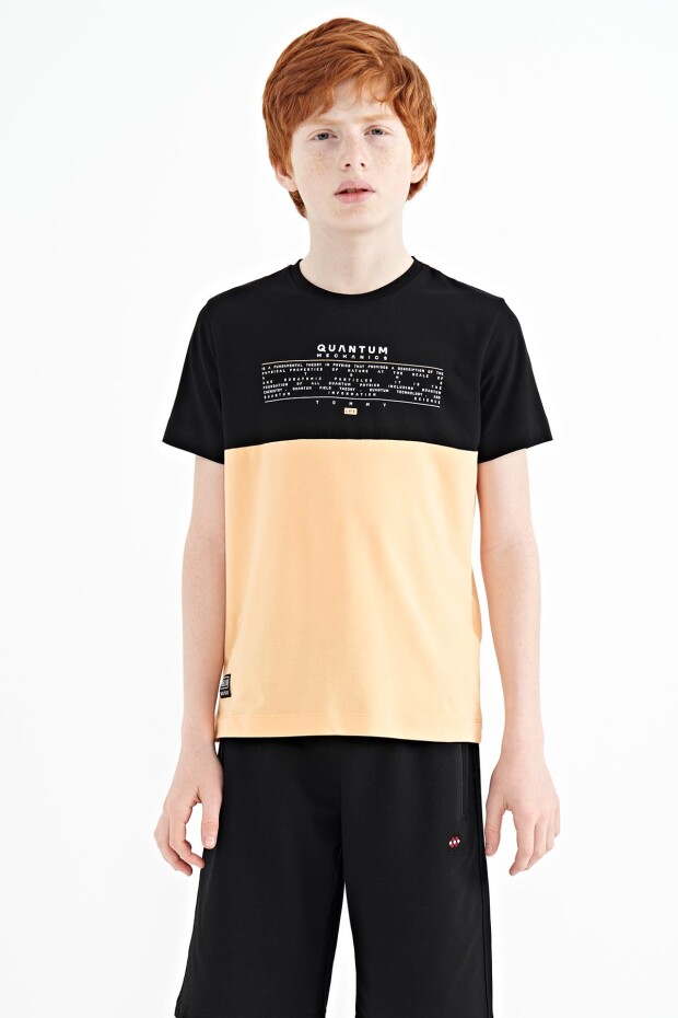 Kavun Içi Yazı Baskılı Renk Bloklu Standart Kalıp O Yaka Erkek Çocuk T-Shirt - 11134