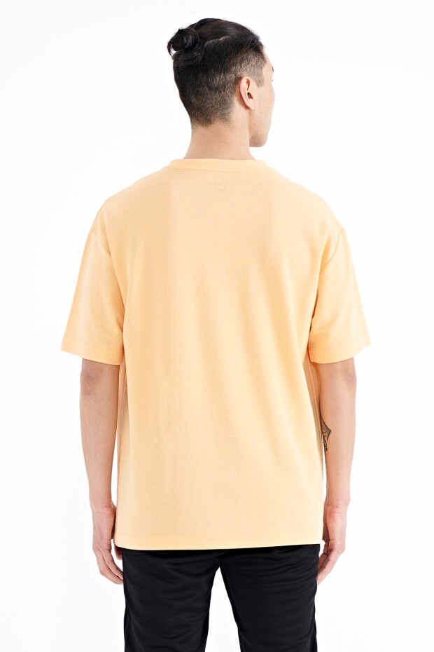 Kavun Içi Yazı Nakışlı O Yaka Oversize Erkek T-Shirt - 88223