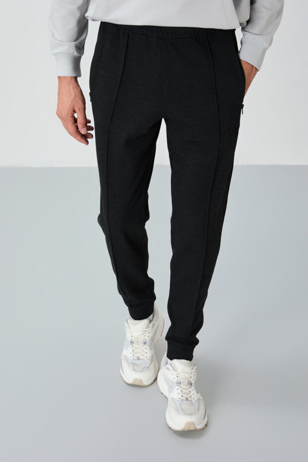 Kırçıllı Siyah Jogger Erkek Eşofman Altı - 82113 - 3
