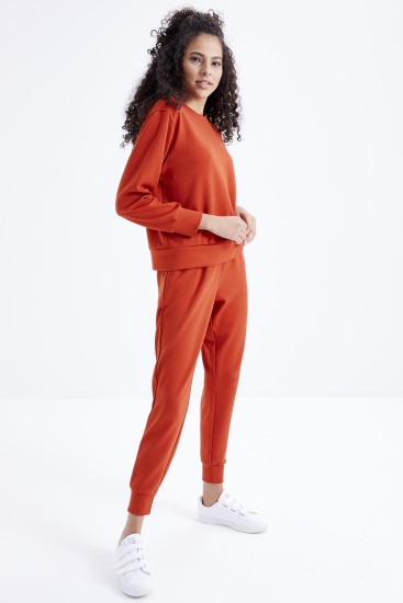 Kiremit Oversize Basic O Yaka Kadın Eşofman Takımı - 95308 