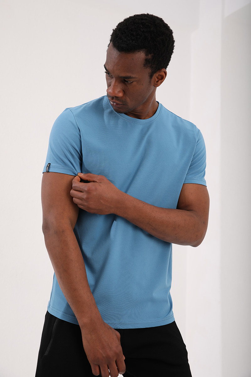 Kirli Mavi Erkek Basic Kısa Kol Standart Kalıp O Yaka T-shirt - 87911