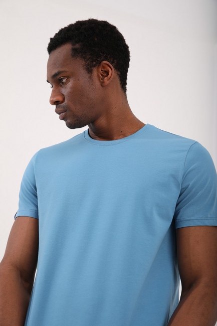 Kirli Mavi Erkek Basic Kısa Kol Standart Kalıp O Yaka T-shirt - 87911 - Thumbnail